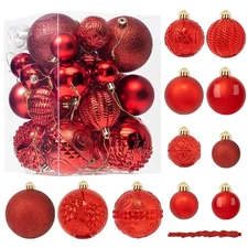 41PCS Red Christmas Ornaments Set - Shatterproof Christmas Tree Ornaments wit...