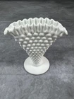 Fenton Hobnail Milk Glass Fan Vase Double Crimped Ruffle Pedestal 6" Vintage