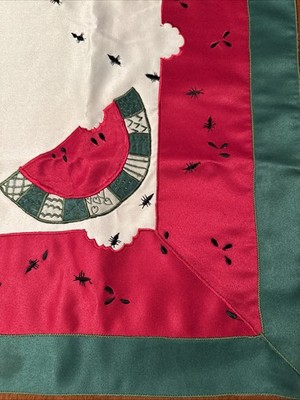 Table Cloth Topper Wall Hanging Ant Picnic Watermelon Embroider Green Red Ivory