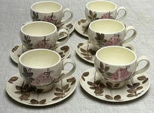 MCM Vintage 1950's Red Wing Pottery TAMPICO 6 Tea Cups & 6 Saucers Set