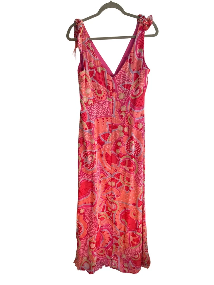 David Meister Maxi Dress Women's Size 12 Silk Pink Paisley Tropical Vacation - Image 2 of 4