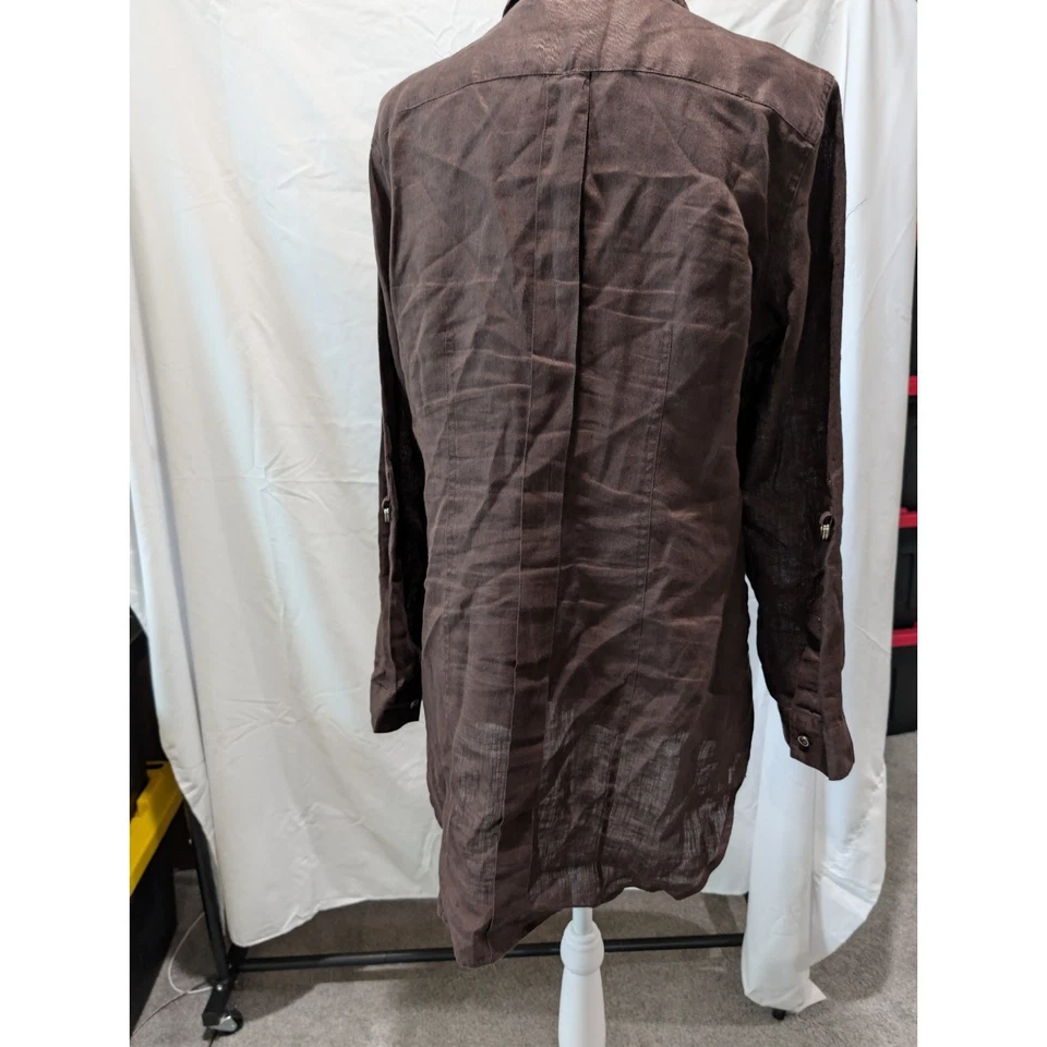 Blusa túnica camisa bolsillos Chico's para mujer talla mediana 1 100 % lino manga larga Foto 3 de 4