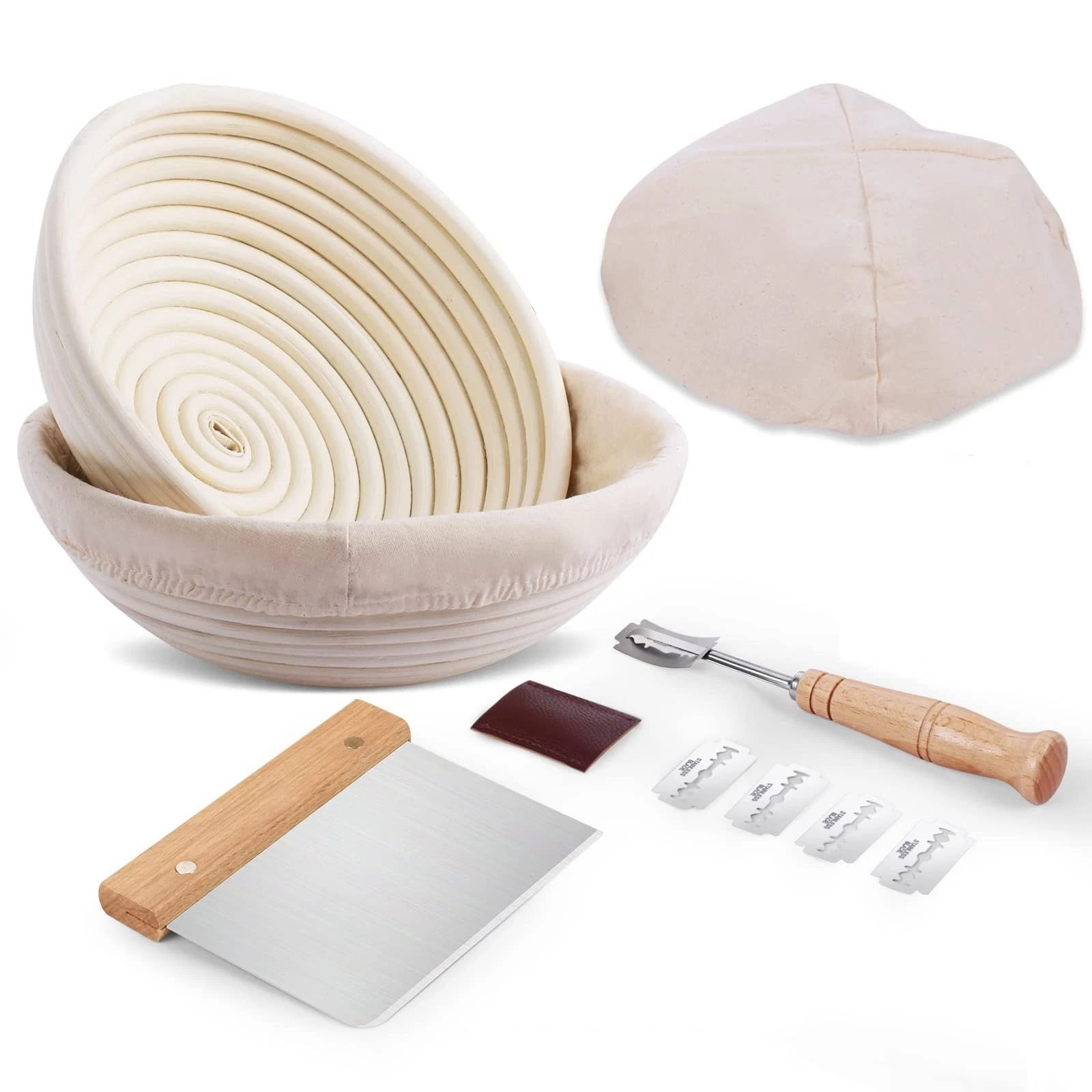 Bread Proofing Basket 2 Set 9 Inch and 10 Inch Round Proofing Basket with Bre...