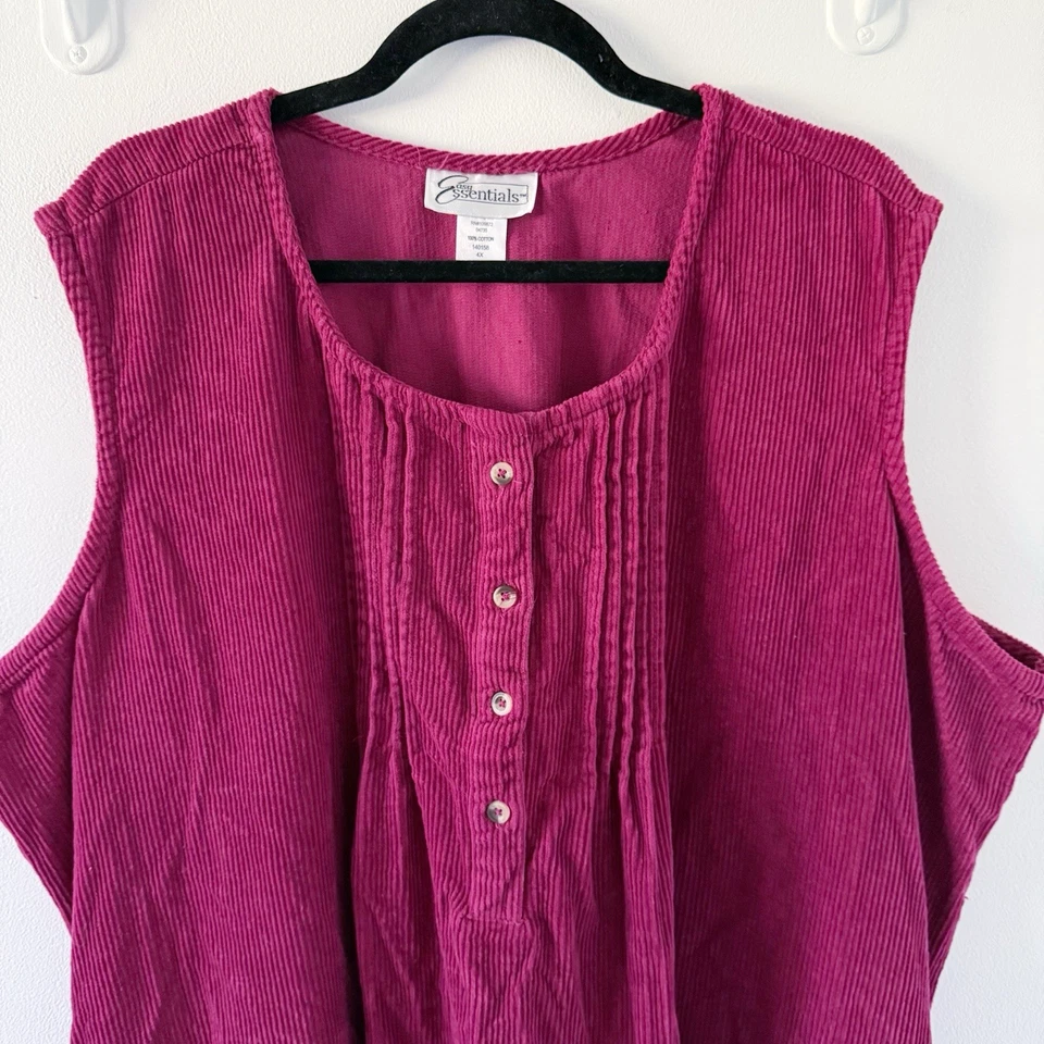 Vtg Easy Essentials Plus Size 4x Tie Back Red Raspberry Corduroy Dress Pockets - Image 3 of 4
