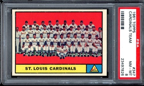 1961 Topps Baseball #347 Cardinals Team PSA 8