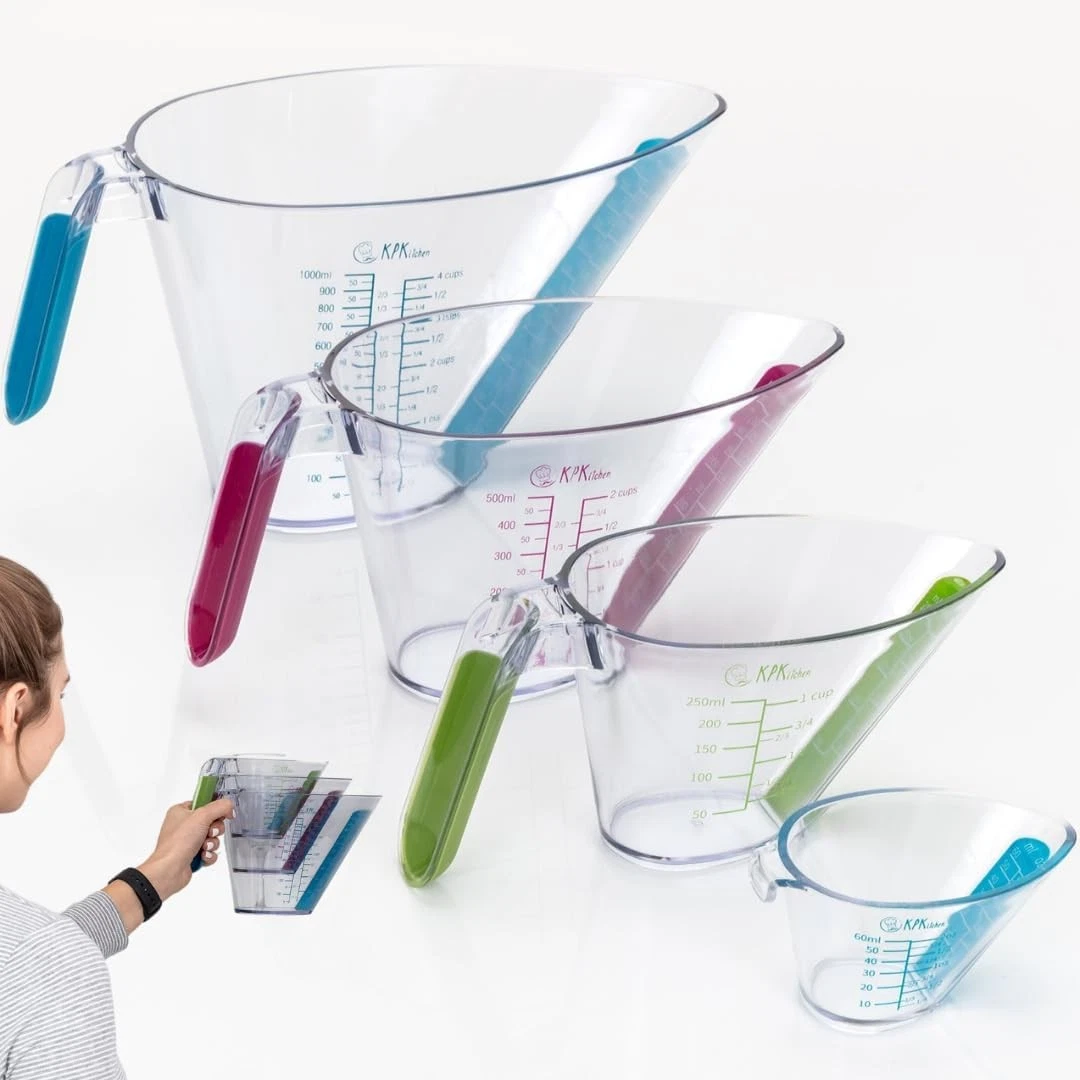 4-Piece Angled Liquid Measuring Cups Plastic Set BPA-Free