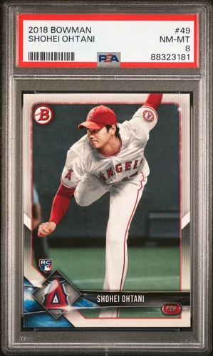 SHOHEI OHTANI 2018 TOPPS BOWMAN ROOKIE RC LOGO #49 PSA 8 NM-MT DODGERS MLB CHAMP