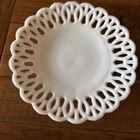 VTG Atterbury Milk Glass H Border White Open Lace Edge 7.5”  Plate HTF