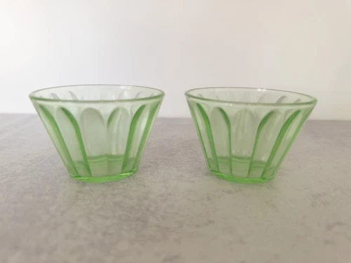 Two Vintage 1950’s Green, Hazel-Atlas, Small Depression Glass Custard Cups
