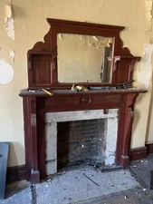 ~ ORNATE ANTIQUE OAK FIREPLACE MANTEL ~ 61 X 79.5 42" OPENING ~ SALVAGE