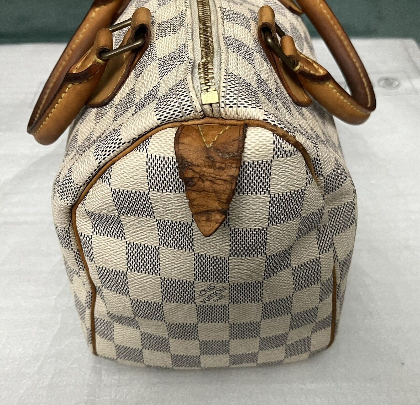 Louis Vuitton SPEEDY 25 Handbag White Damier Azur Canvas Bag N41534 - GOOD