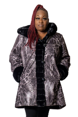 Reversible Animal Print Faux Sheared Beaver Parka