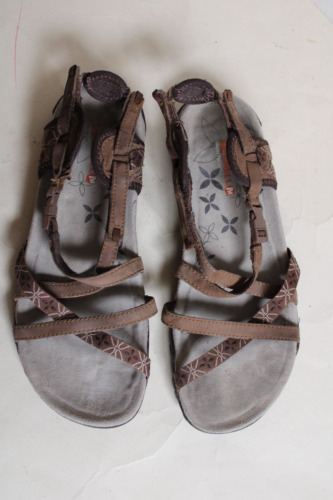 Merrell Dark Earth Brown Leather & Floral Ribbon C