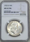 1953 D Franklin Half Dollar NGC MS62FBL Full Bell Lines Frosty PQ #J640B