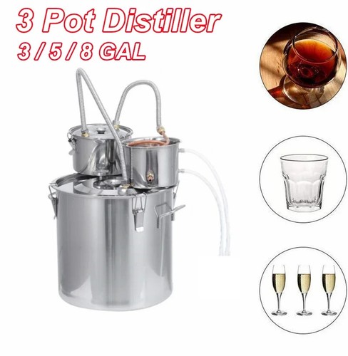 12/20L Distiller Wine Brewing Machine 3pot Alcohol Still Stainless Copper DIY