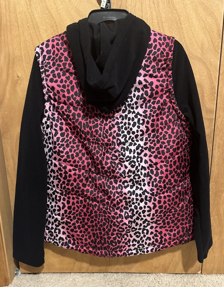 Athletech 女孩 14/16 码粉色猎豹印花连帽夹克 — 第 3/3 张图片