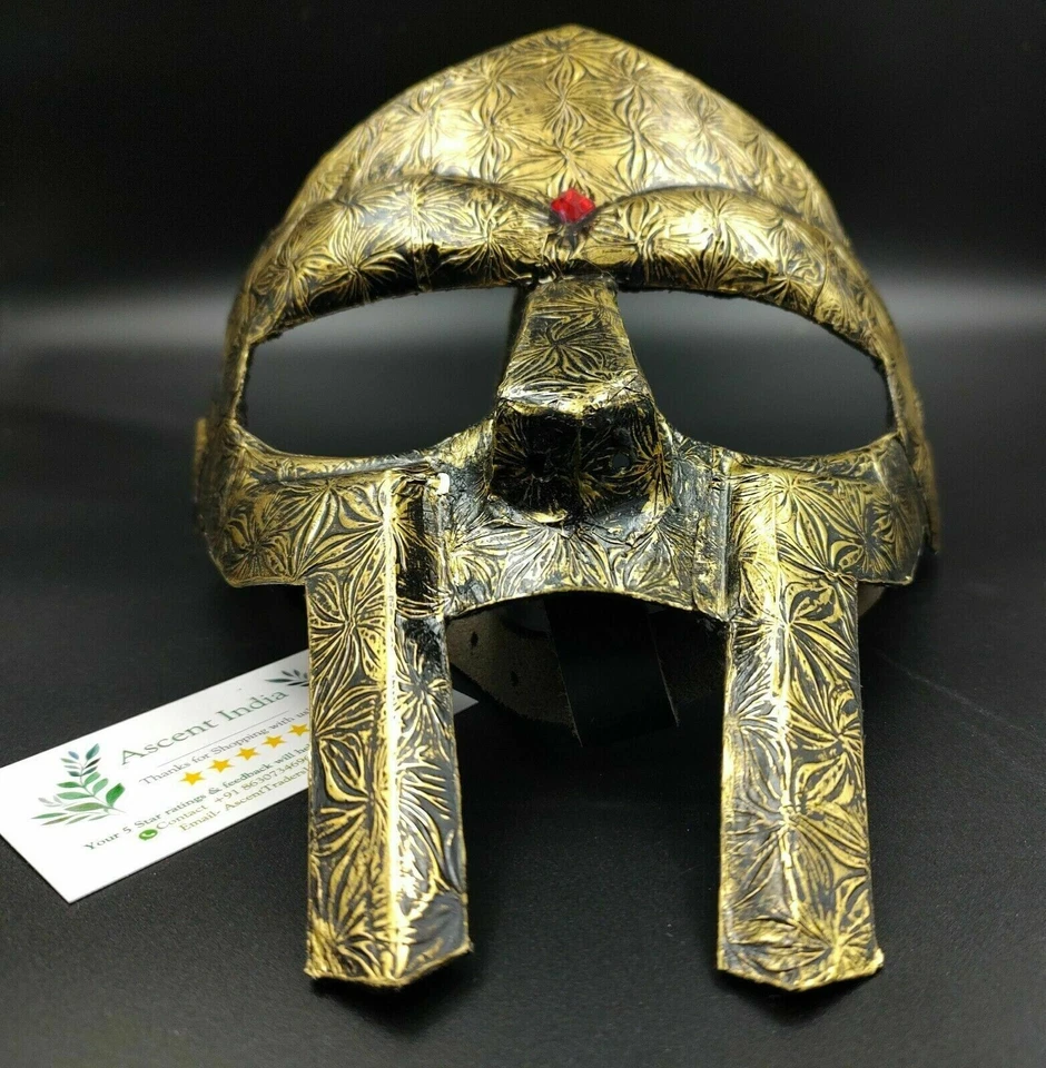 Máscara dorada europea de oro esterlina con patrón dorado MF Doom de acero regalos de gladiador romano Foto 4 de 4
