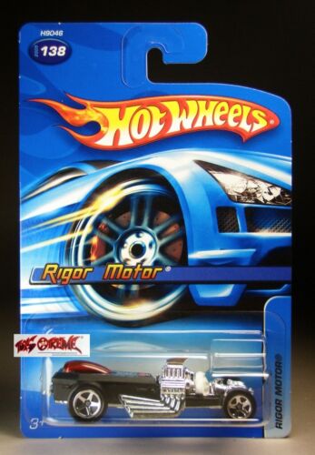 Hot Wheels 2005 #138 Rigor Motor® FLAT BLACK,5SP,METAL BASE,'06 LONG CARD - Picture 1 of 2