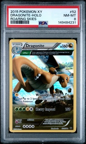 2015 POKEMON XY ROARING SKIES #52 DRAGONITE-HOLO PSA 8