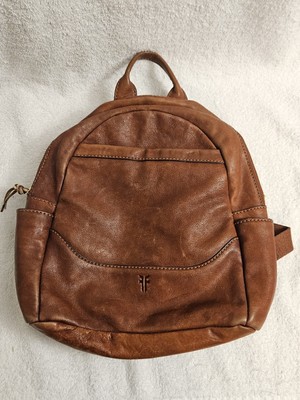 Frye Melissa Cognac Backpack crafted from antiqued pull-up Italian leather Frye Leather Backpack - Etsy main image 3