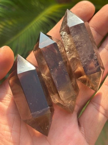 3pcs Thick and Fat DT Smoky Quartz Point Polished Crystal Double Points Wand
