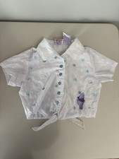 Vintage Disney Pooh Button Up White Eyelet Embroidered Shirt Girls 7/8 Read
