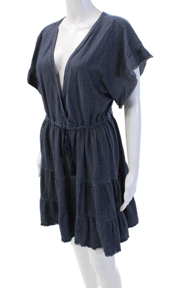 Max Studio, Vestido envolvente para mujer azul oscuro a rayas cuello en V manga corta talla XL Foto 2 de 4