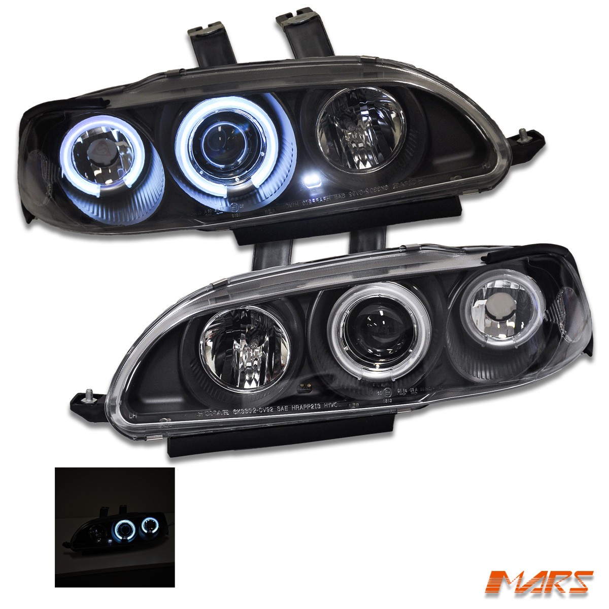 Black CCFL Angel-Eyes Projector Head Lights for Honda CIVIC 92-95