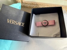 Versace Pink Gianni Ribbon Medusa Tribute Logo Satin Bow Hair Clip Barrette