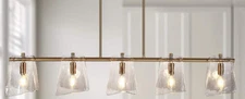 LNC 41.5 in. 5-Light Plated Brass Linear Island Light with Geometric Gray Glass