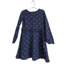 Hope & Henry blue Ruffle Waist dress long sleeve bicycle print cotton Size 7