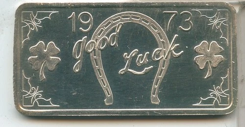 1973 Great Lakes Mint Good Luck  1 oz 999 Silver Art Bar Ingot Medal - RK784