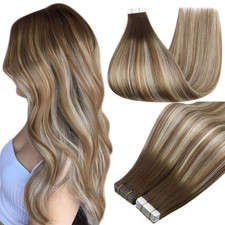 20Inch Tape in Real Human Hair Balayage Color 3 Ombre 8 Highlighted 22 Medium Bl