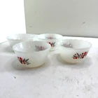 Vtg Fire King Primrose Anchor Hocking Milk Glass Floral Custard Bowls Set of 4