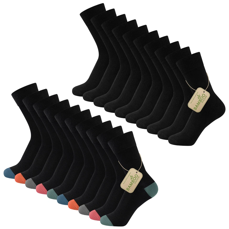 THE ESSENTIALS WARDROBE Unisex 10 Pairs Bamboo Socks Mens Ladies Anti-Bacterial Reinforced Heel & Toe