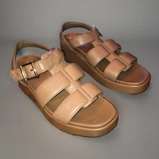 VIONIC Women’s Camel Brown Leather DELANO Platform Wedge Sandals 6.5