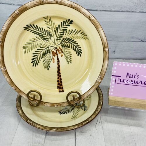 Home Trends WEST PALM Bamboo Border Tropical Earthenware Dinner Plates Set of 2