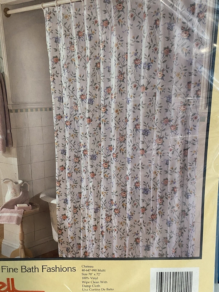全新 Excell Home Fashions 淋浴帘 粉色和白色 花卉 复古 70"x 72" 城堡 — 第 2/4 张图片