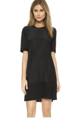 Rag & Bone Womens Sophia Black 100% Silk Pleated Hem Dress W/ Mid Sleeves Sz 2