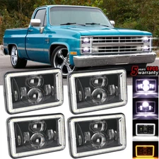 4PCS 4x6" DRL LED Headlights For Chevy C10 1981 1982 1983 1984 1985 1986 Trucks