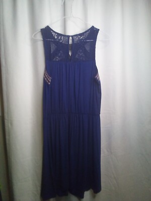 maurices blue lace dress Vintage Maurices Blue Tie Dye Chiffon Maxi Dress! Lace Up Back
