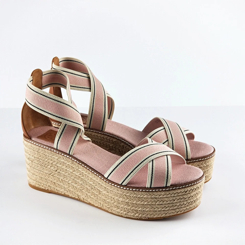 Fita Tory Burch Frieda Espadrille Blush Stripe tamanho 10.5 nova na caixa - Imagem 2 de 4