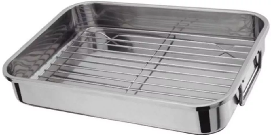 STAINLESS STEEL ROASTING TRAY OVEN PAN DISH BAKING ROASTER TIN GRILL RACK  Large