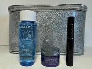 LANCOME EYE Découvrir 3 PC SET Avec sac cosmétique Sliver EYES TRAVEL SIZE BNIB