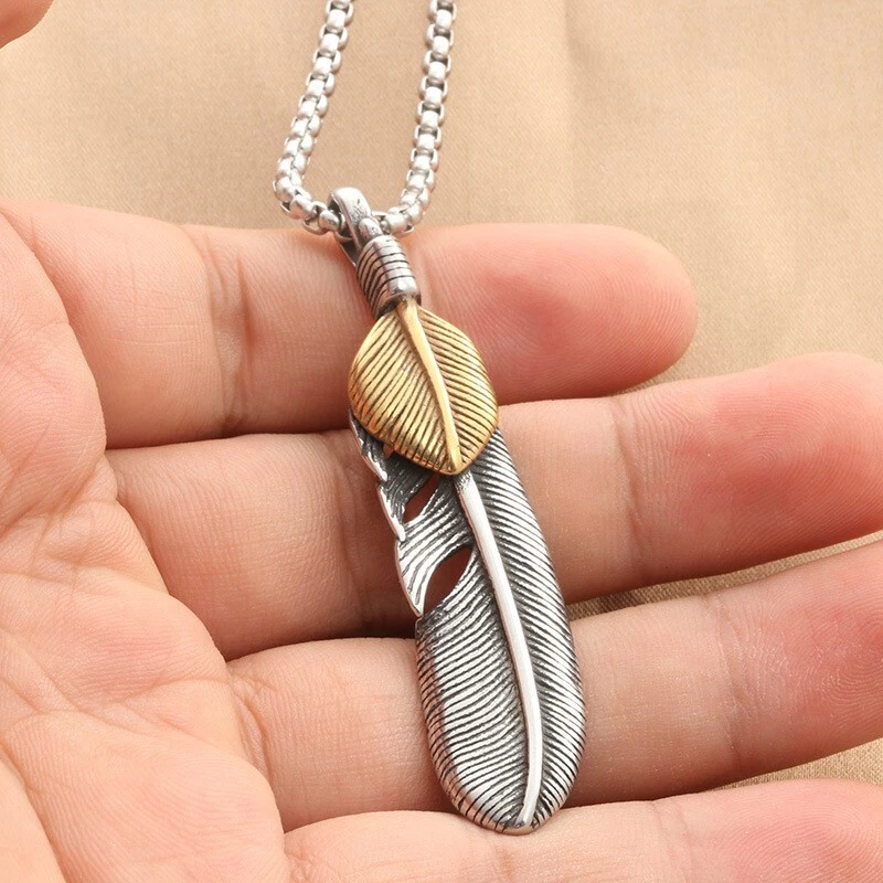 Men's Native American Feather Pendant Necklace Men Women with 22" Chain - Image 3 of 4