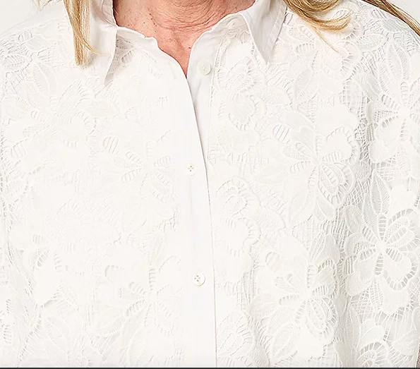 Camisa de popelina relajada con frente de encaje LOGO Luvish de Lori Goldstein, talla XL a684776 Foto 2 de 4