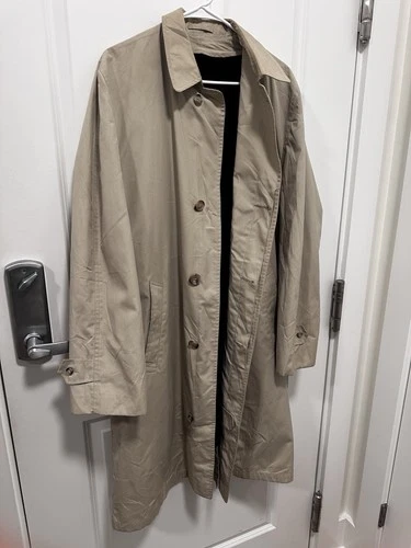 Vintage Jos A Bank Mens 42L Tan Trench Coat Raincoat w/ Pure Alpaca Zip-In Liner image 2