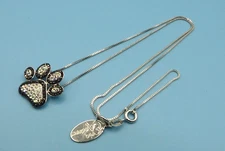 925 Sterling Silver Crystal Pave Pet Dog Paw Pendant Necklace