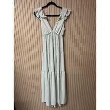 Vanilla Bay Blue Floral Tie Back Tiered Ruffled Maxi Dress Women’s Size M