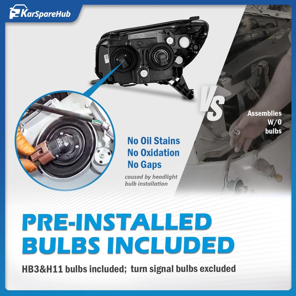 Pair Headlights For 2006-2009 Toyota 4Runner Black Amber Headlamps w/ Bulbs - Imagem 4 de 4